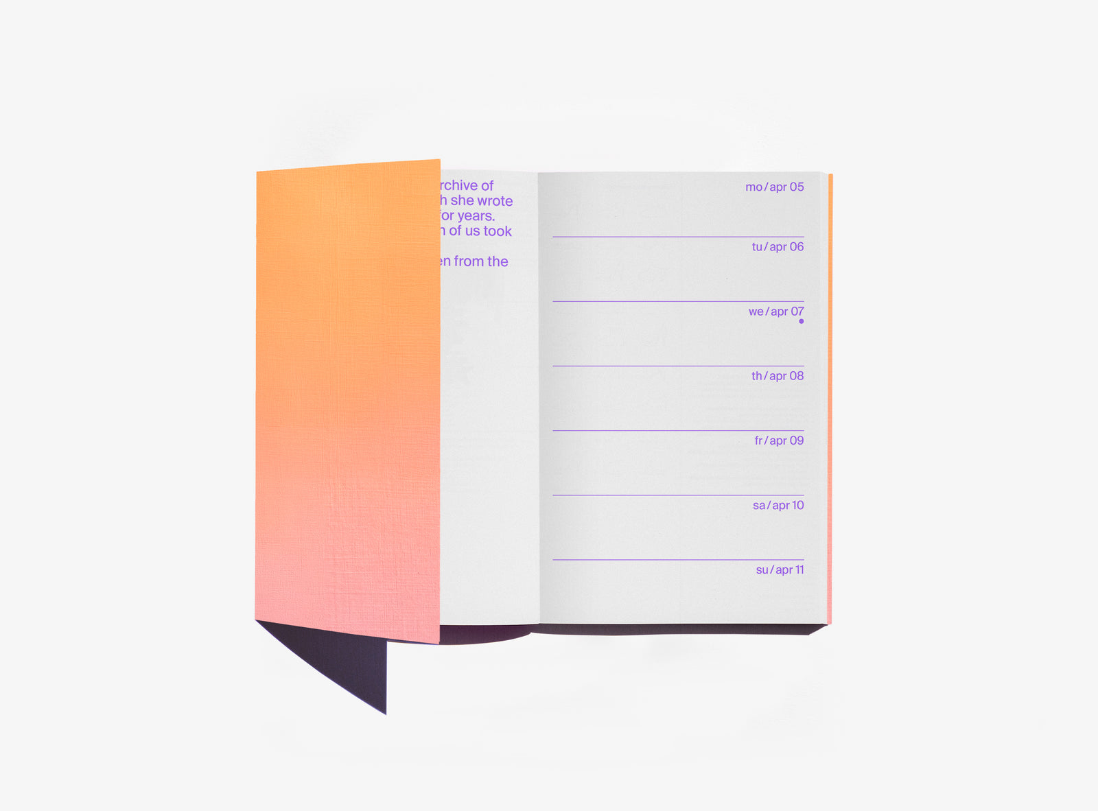 edition julie joliat planner agenda 2027 'once upon today' open with purple text inside and gradient flap — on a white background.