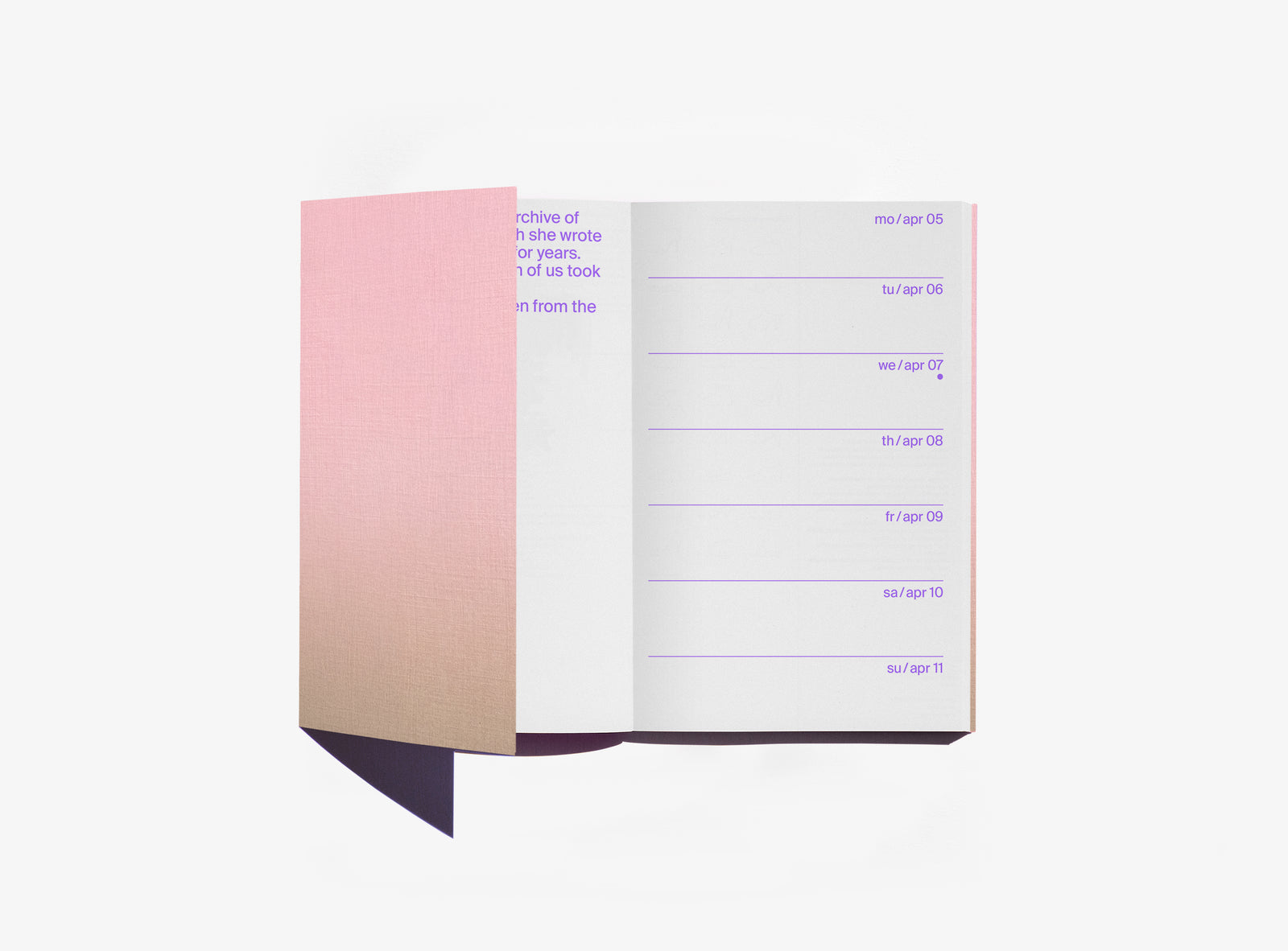 edition julie joliat planner agenda 2027 'once upon today' open with purple text inside and gradient flap — on a white background.