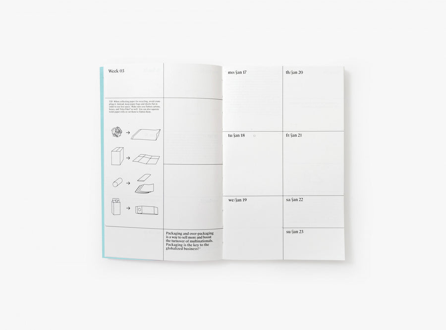 Spread of our 2022 planner with the week view and illustrations.