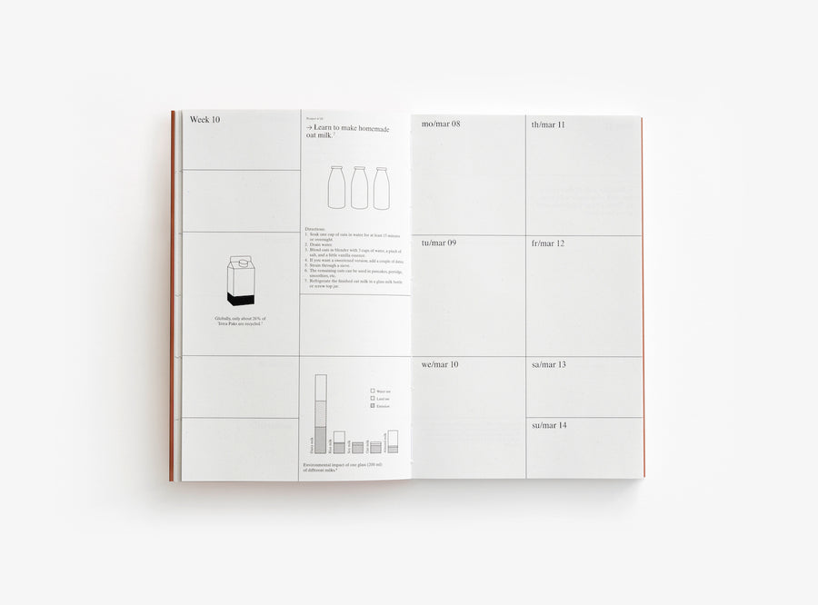 Spread of our 2021 planner with the week view and illustrations.