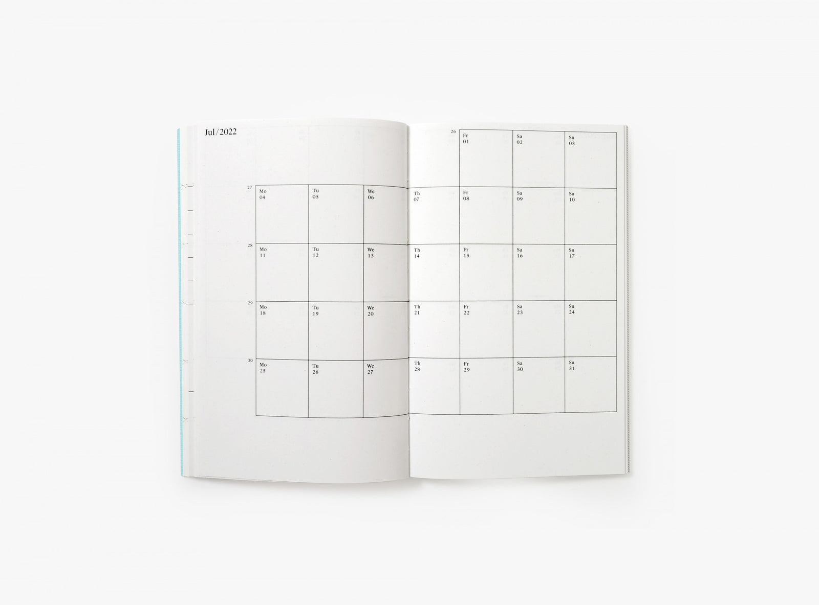 Spread of our 2022 planner showing a month calendar view.
