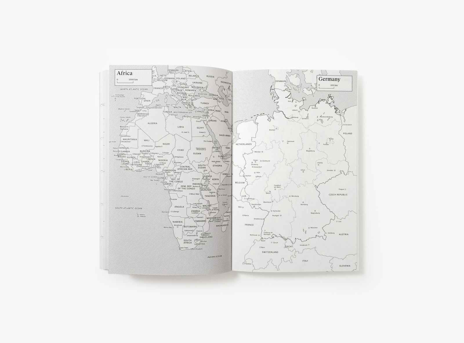 Spread of our 2022 planner with Africa and Germany map.