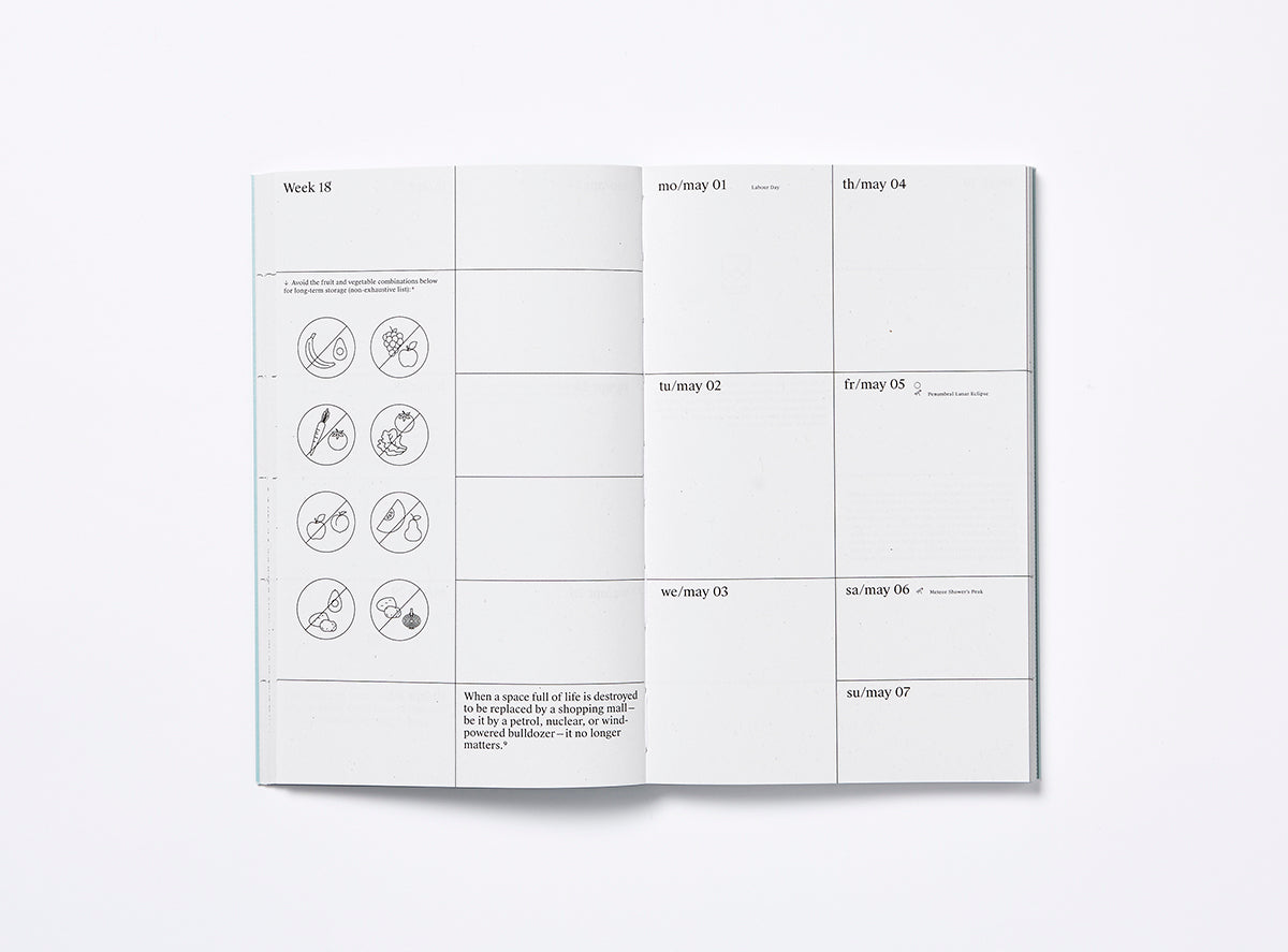 Spread of our 2023 planner with the week view and illustrations.