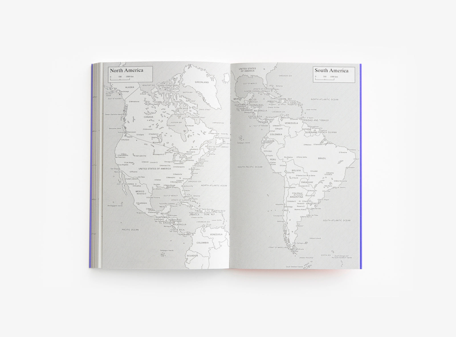 Spread of our 2021 planner with North America and South America maps.