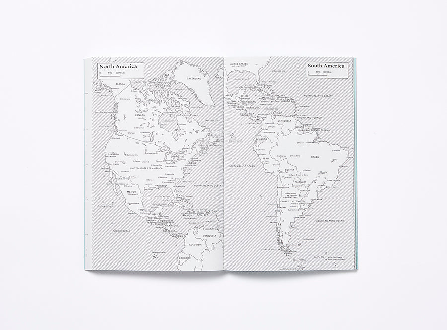 Spread of our 2023 planner showing North America and South America maps.